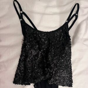 Free People Black Sequin Bodysuit